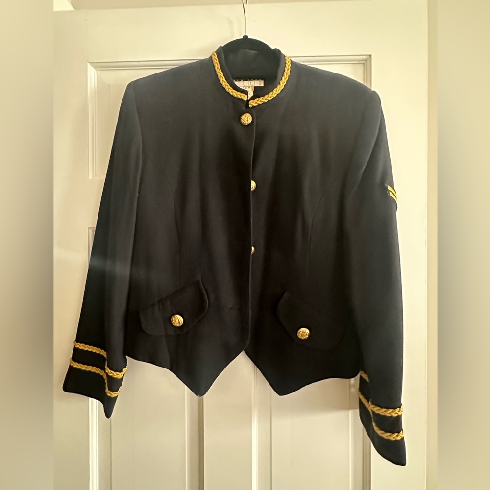 Vintage 80s New York Studio Womens Wool Blend Jacket with Gold Trim